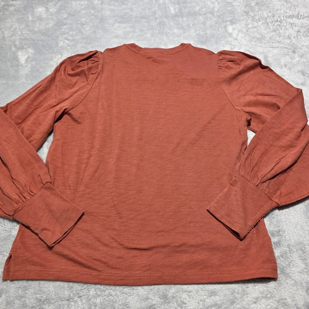 Madewell Women Medium Faded Brick Long Sleeve Smocked Cuff‎ Puff Shoulder Top